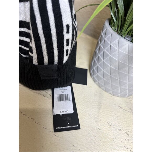 Karl Lagerfeld Paris Women\'s Pom Pom Faux Fur Trim Beanie Hat OSFA Black/White main image 5